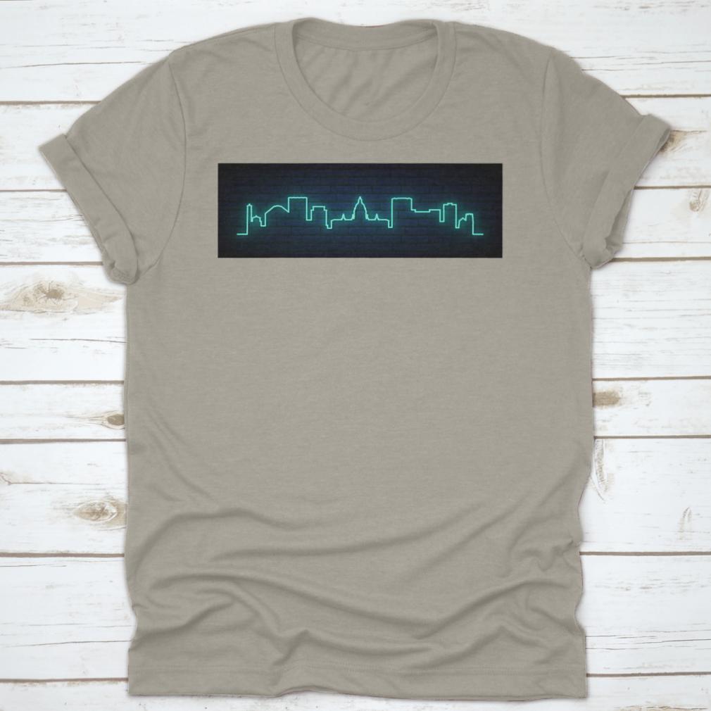 A vibrant blue neon skyline illustration of Pasadena City, showcasing iconic buildings and a lively atmosphere, perfect for decor.