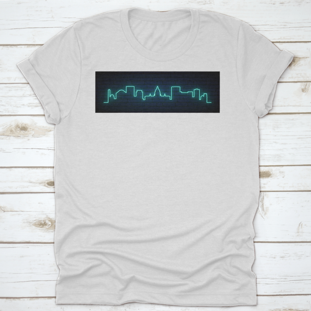 A vibrant blue neon skyline illustration of Pasadena City, showcasing iconic buildings and a lively atmosphere, perfect for decor.