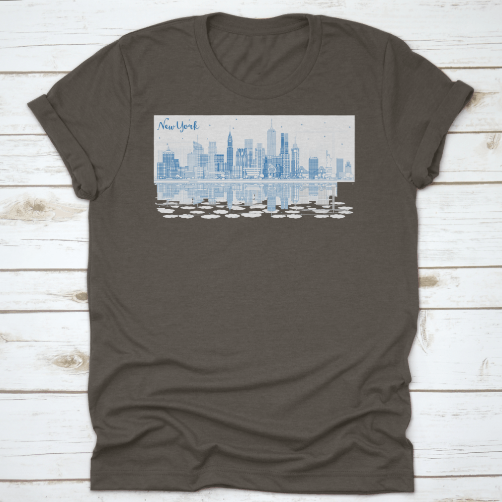 A stylish Blue Busy City t-shirt featuring the text 'New York', made from soft cotton fabric, perfect for casual wear.