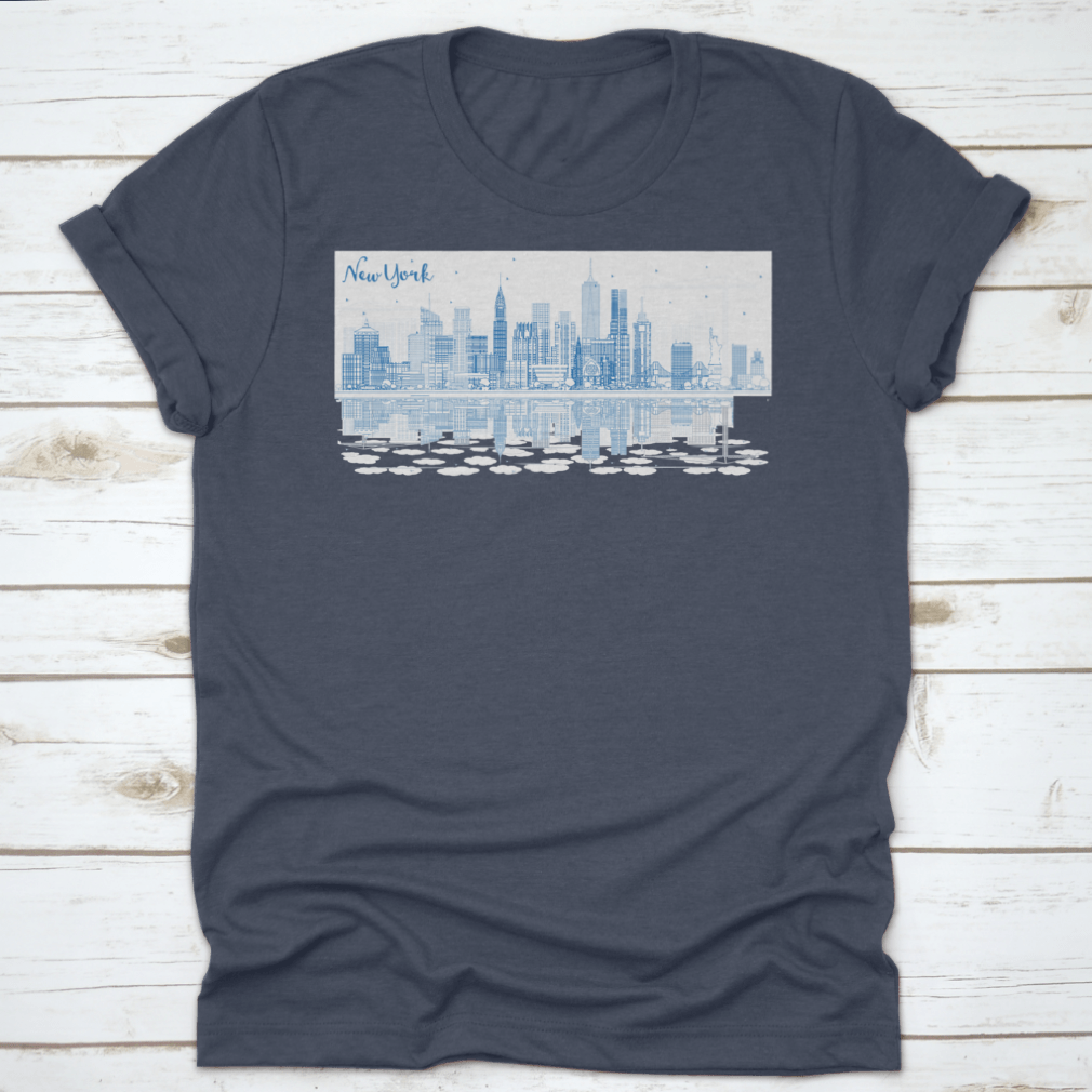 A stylish Blue Busy City t-shirt featuring the text 'New York', made from soft cotton fabric, perfect for casual wear.