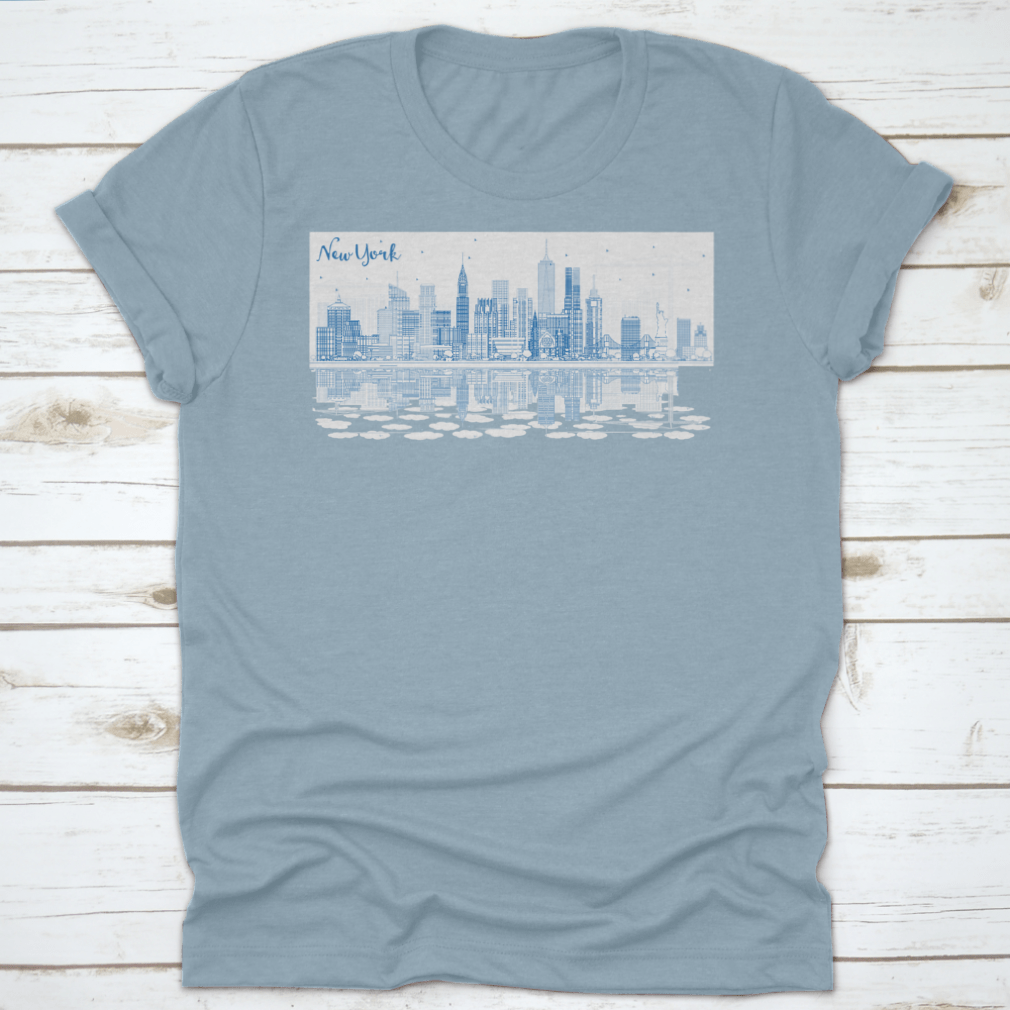 A stylish Blue Busy City t-shirt featuring the text 'New York', made from soft cotton fabric, perfect for casual wear.