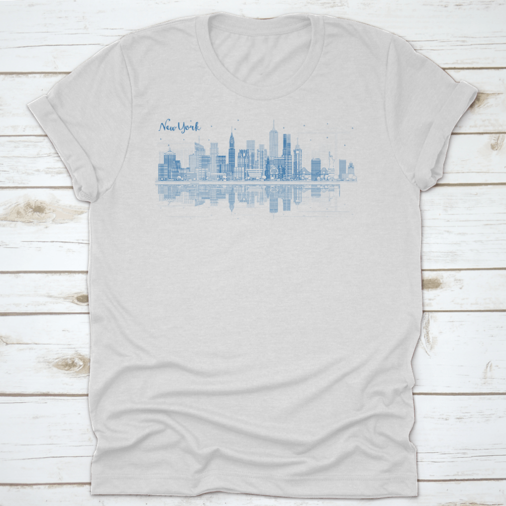 A stylish Blue Busy City t-shirt featuring the text 'New York', made from soft cotton fabric, perfect for casual wear.