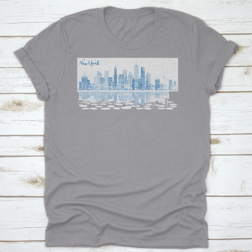 A stylish Blue Busy City t-shirt featuring the text 'New York', made from soft cotton fabric, perfect for casual wear.