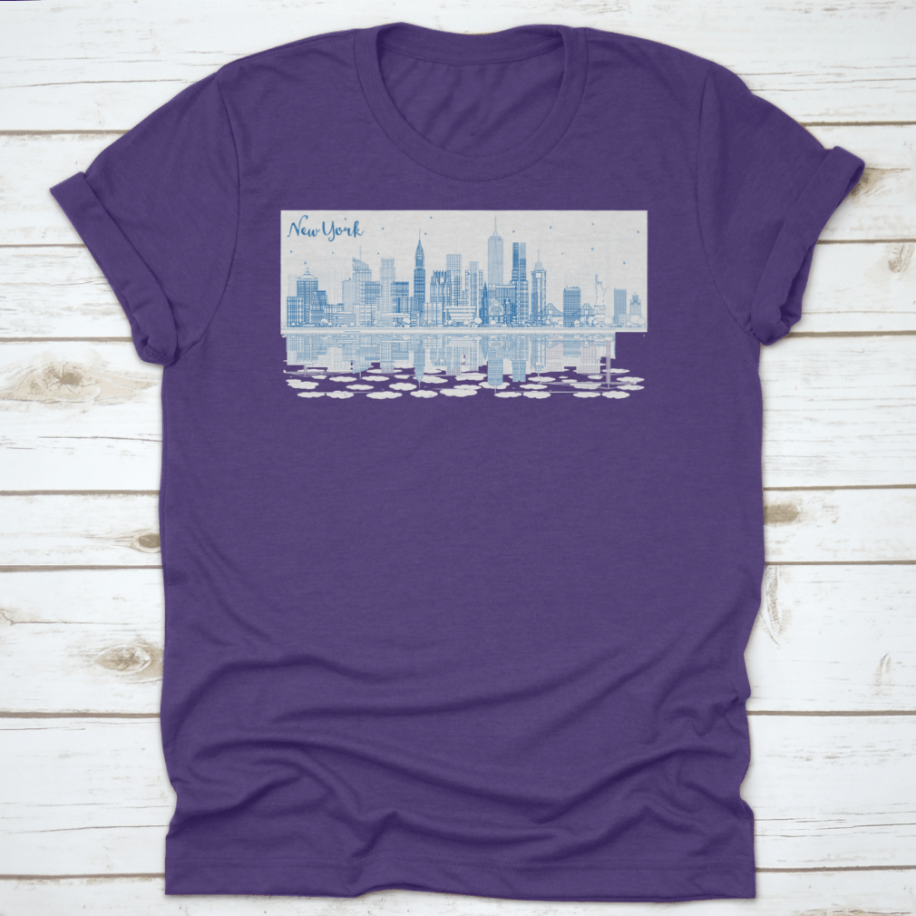A stylish Blue Busy City t-shirt featuring the text 'New York', made from soft cotton fabric, perfect for casual wear.