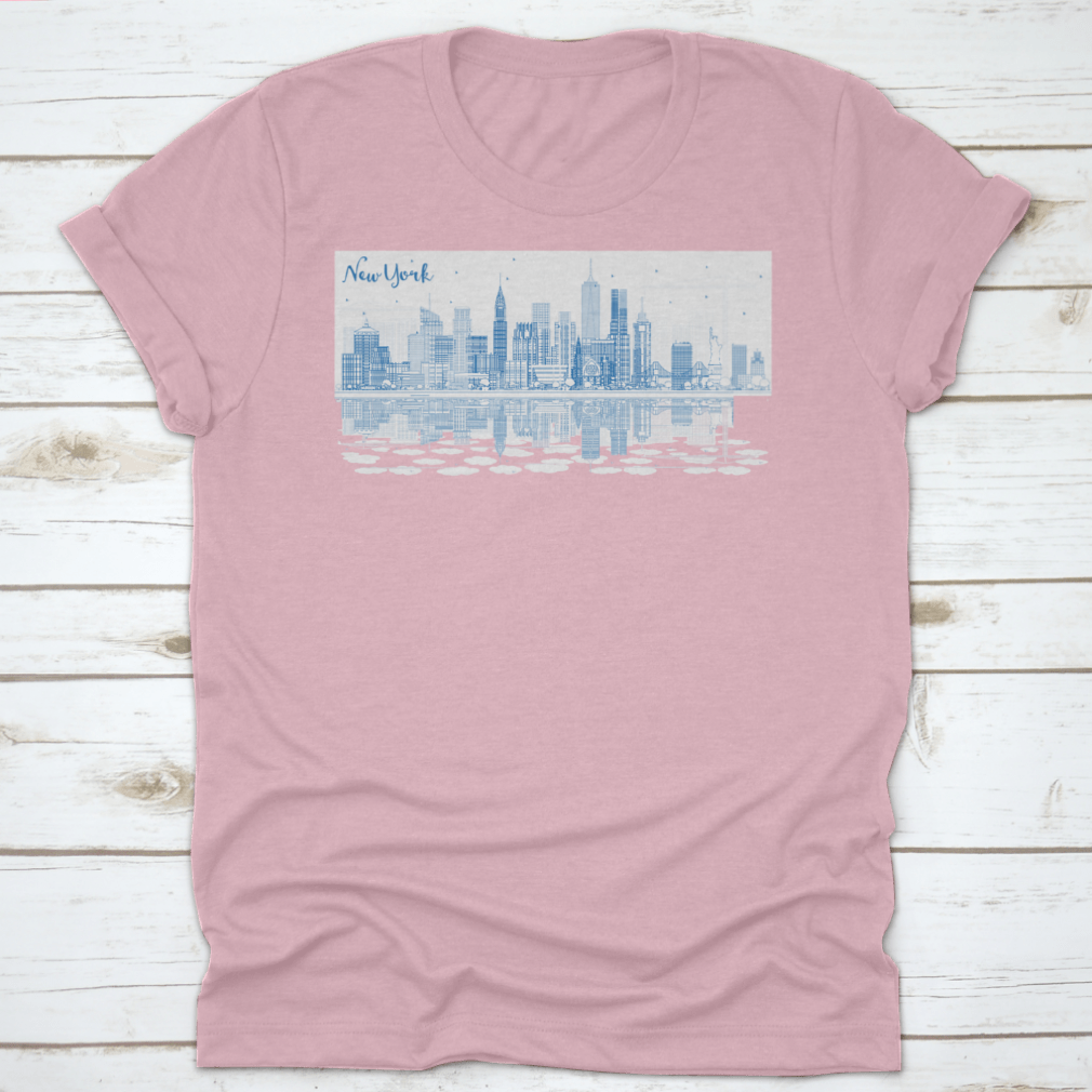 A stylish Blue Busy City t-shirt featuring the text 'New York', made from soft cotton fabric, perfect for casual wear.