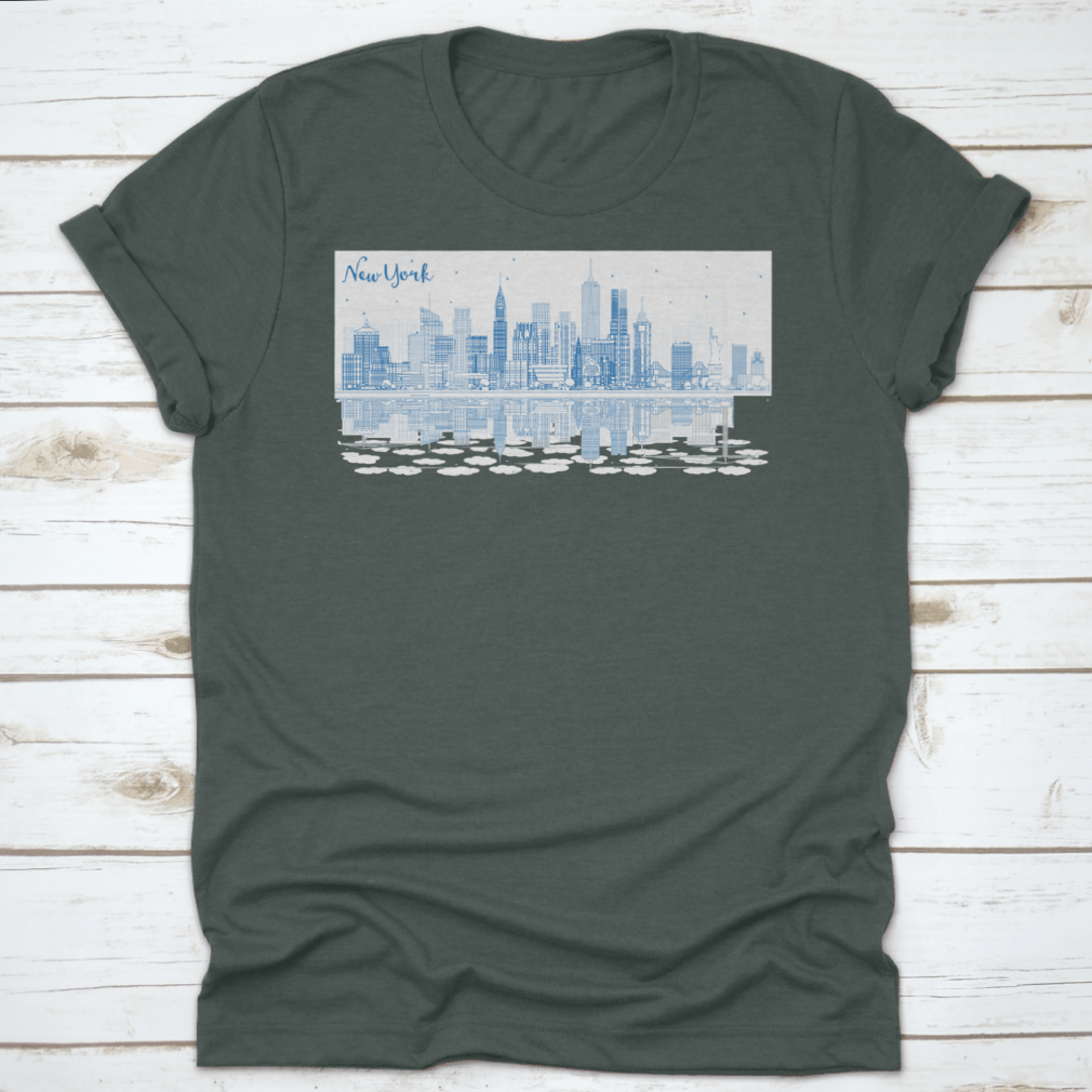 A stylish Blue Busy City t-shirt featuring the text 'New York', made from soft cotton fabric, perfect for casual wear.