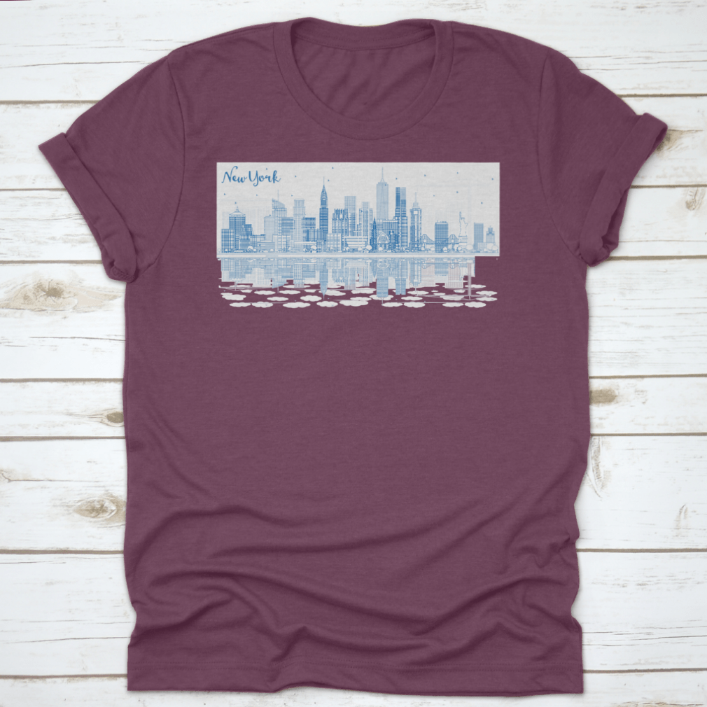 A stylish Blue Busy City t-shirt featuring the text 'New York', made from soft cotton fabric, perfect for casual wear.