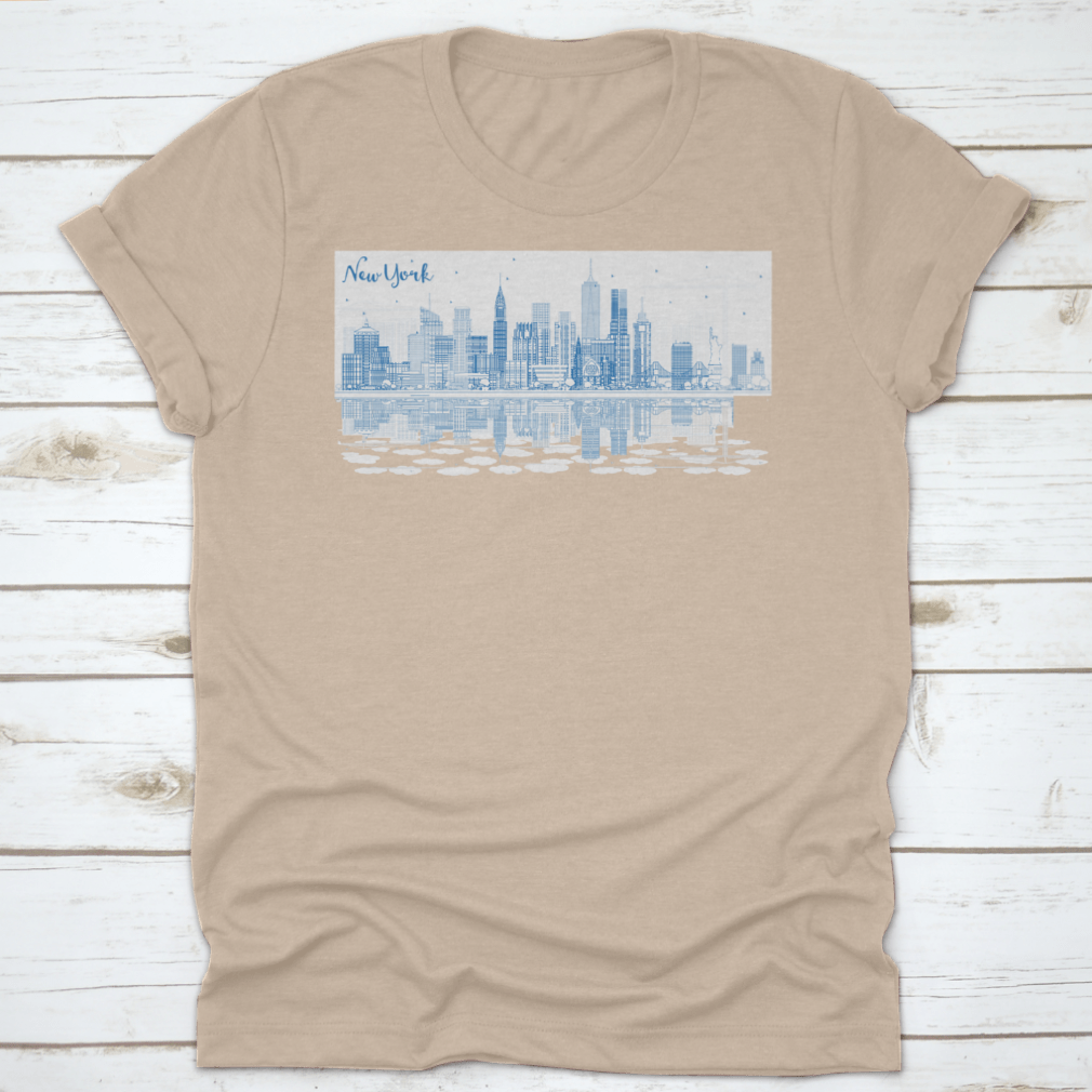 A stylish Blue Busy City t-shirt featuring the text 'New York', made from soft cotton fabric, perfect for casual wear.