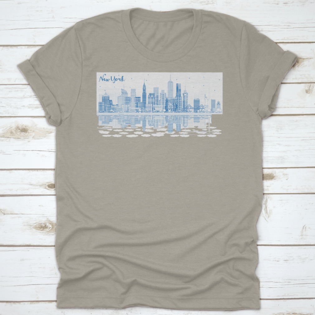 A stylish Blue Busy City t-shirt featuring the text 'New York', made from soft cotton fabric, perfect for casual wear.