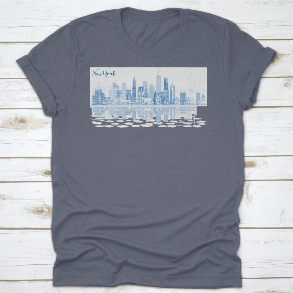 A stylish Blue Busy City t-shirt featuring the text 'New York', made from soft cotton fabric, perfect for casual wear.
