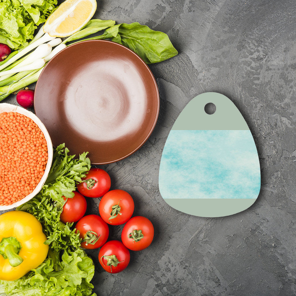 Blue Clouds Sublimation Glass Cutting Board with a beautiful cloud design, showcasing its round shape and toughened glass material.