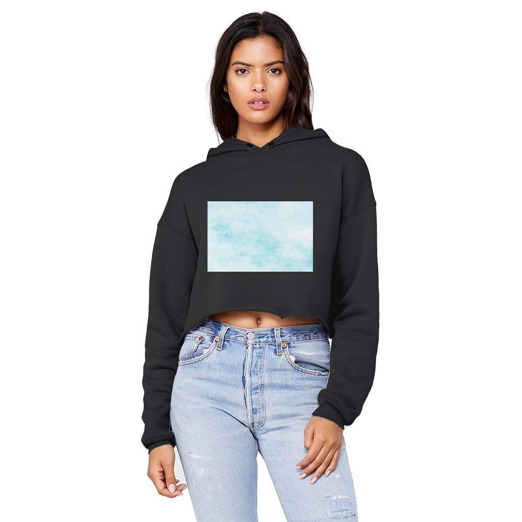 Blue Clouds Unisex Cropped Raw Edge Boyfriend Hoodie featuring a trendy cropped design and soft fabric, perfect for casual wear.