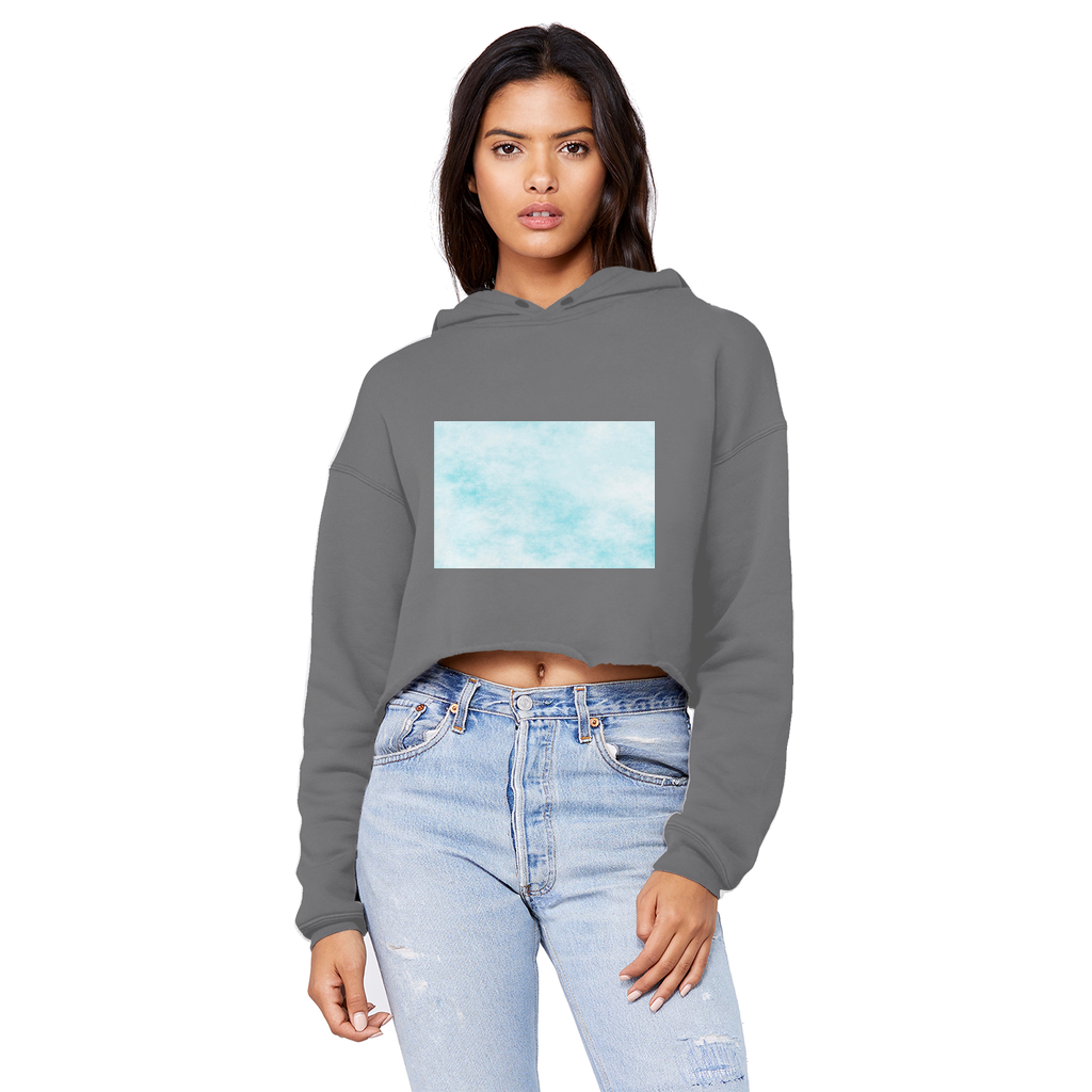 Blue Clouds Unisex Cropped Raw Edge Boyfriend Hoodie featuring a trendy cropped design and soft fabric, perfect for casual wear.