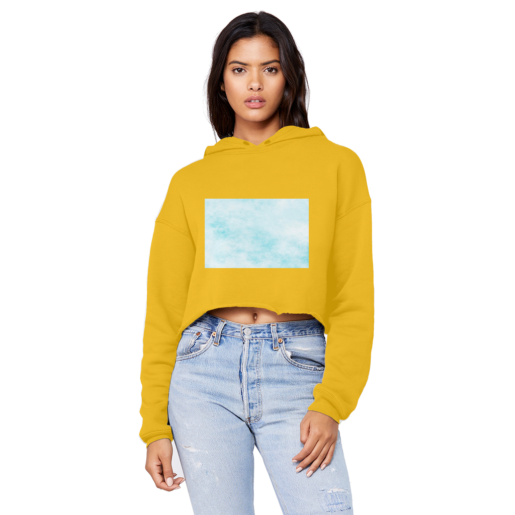 Blue Clouds Unisex Cropped Raw Edge Boyfriend Hoodie featuring a trendy cropped design and soft fabric, perfect for casual wear.
