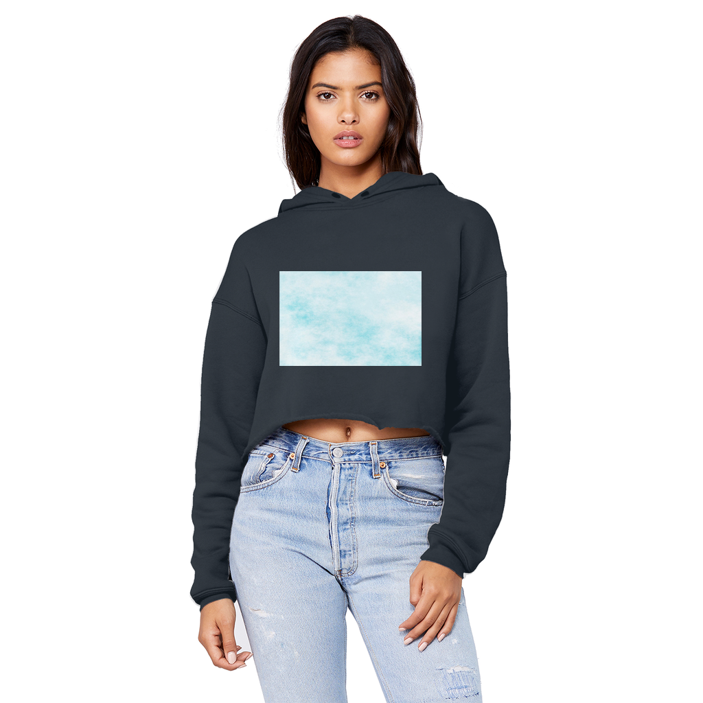 Blue Clouds Unisex Cropped Raw Edge Boyfriend Hoodie featuring a trendy cropped design and soft fabric, perfect for casual wear.