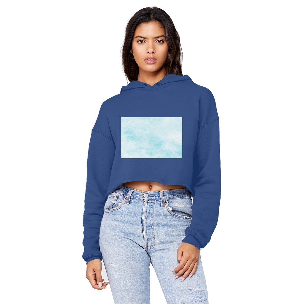 Blue Clouds Unisex Cropped Raw Edge Boyfriend Hoodie featuring a trendy cropped design and soft fabric, perfect for casual wear.