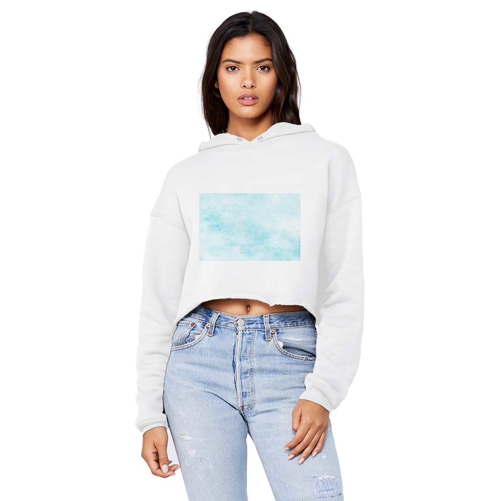 Blue Clouds Unisex Cropped Raw Edge Boyfriend Hoodie featuring a trendy cropped design and soft fabric, perfect for casual wear.