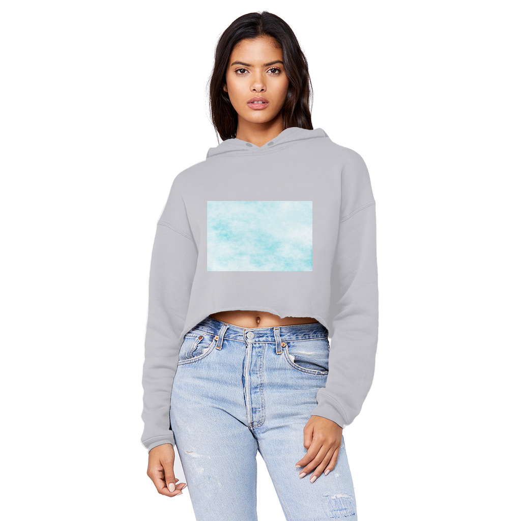 Blue Clouds Unisex Cropped Raw Edge Boyfriend Hoodie featuring a trendy cropped design and soft fabric, perfect for casual wear.