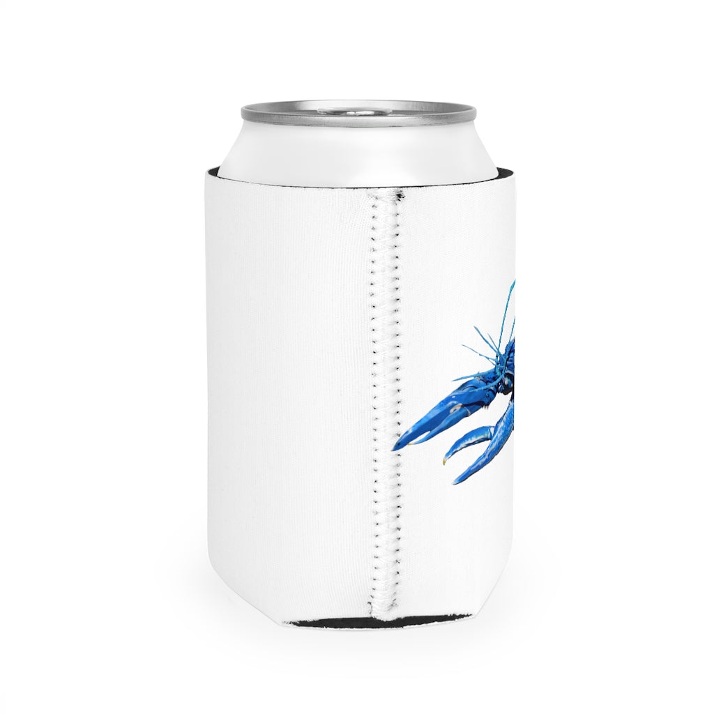 Blue Crawfish Can Cooler Sleeve made of durable neoprene, featuring a vibrant crawfish design, perfect for standard 12 oz cans.