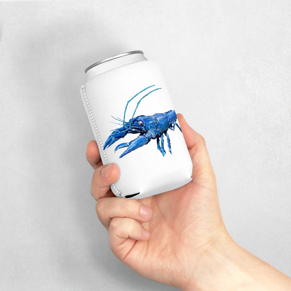 Blue Crawfish Can Cooler Sleeve made of durable neoprene, featuring a vibrant crawfish design, perfect for standard 12 oz cans.