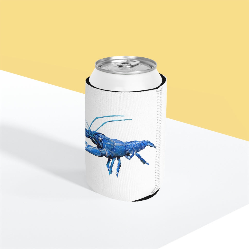 Blue Crawfish Can Cooler Sleeve made of durable neoprene, featuring a vibrant crawfish design, perfect for standard 12 oz cans.