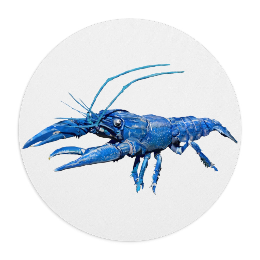 Blue Crawfish Mouse Pad featuring vibrant crawfish design on a neoprene surface with a non-slip rubber bottom.