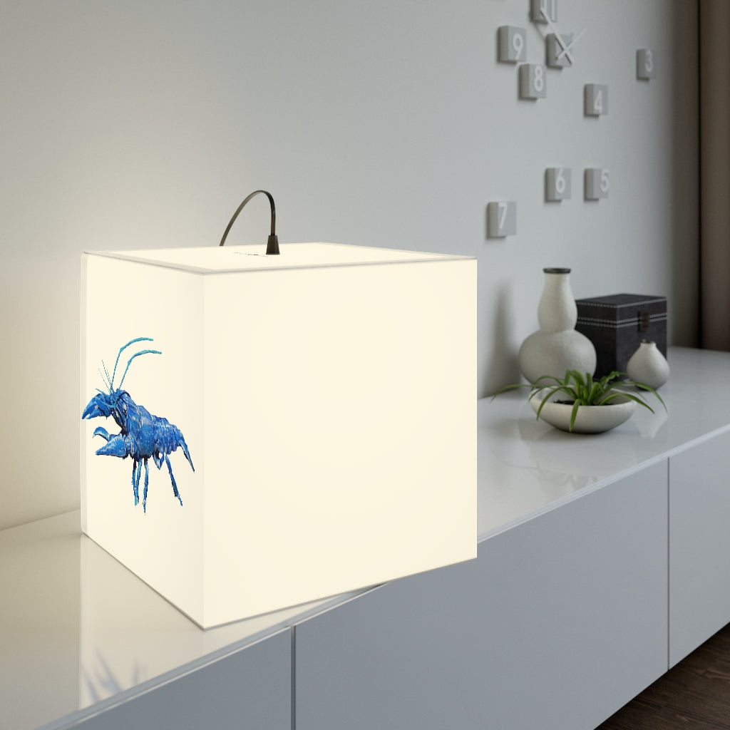 Blue Crawfish Personalized Lamp showcasing a unique cube design, perfect for indoor lighting and decor.