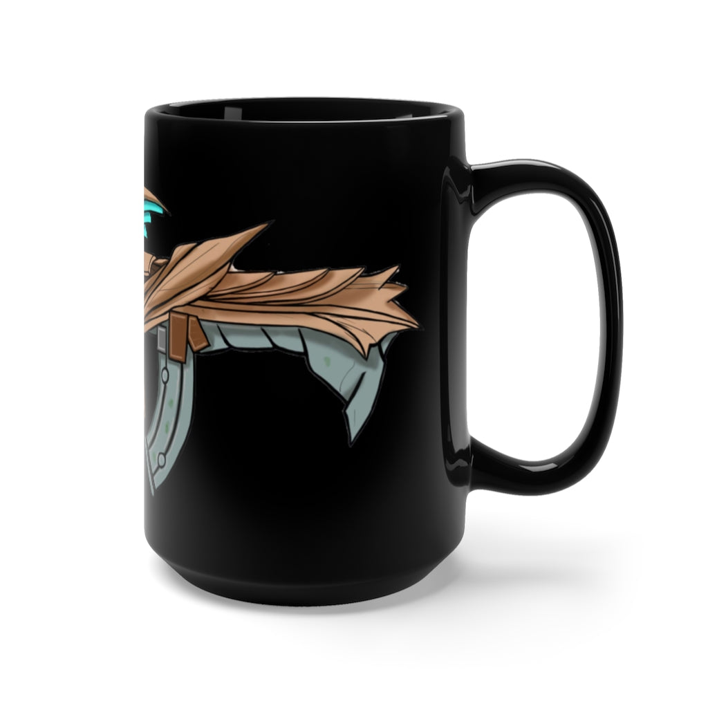 Blue Dragon Gun Black Mug, 15oz ceramic mug with a sleek black design and comfortable C-handle, perfect for coffee and tea lovers.