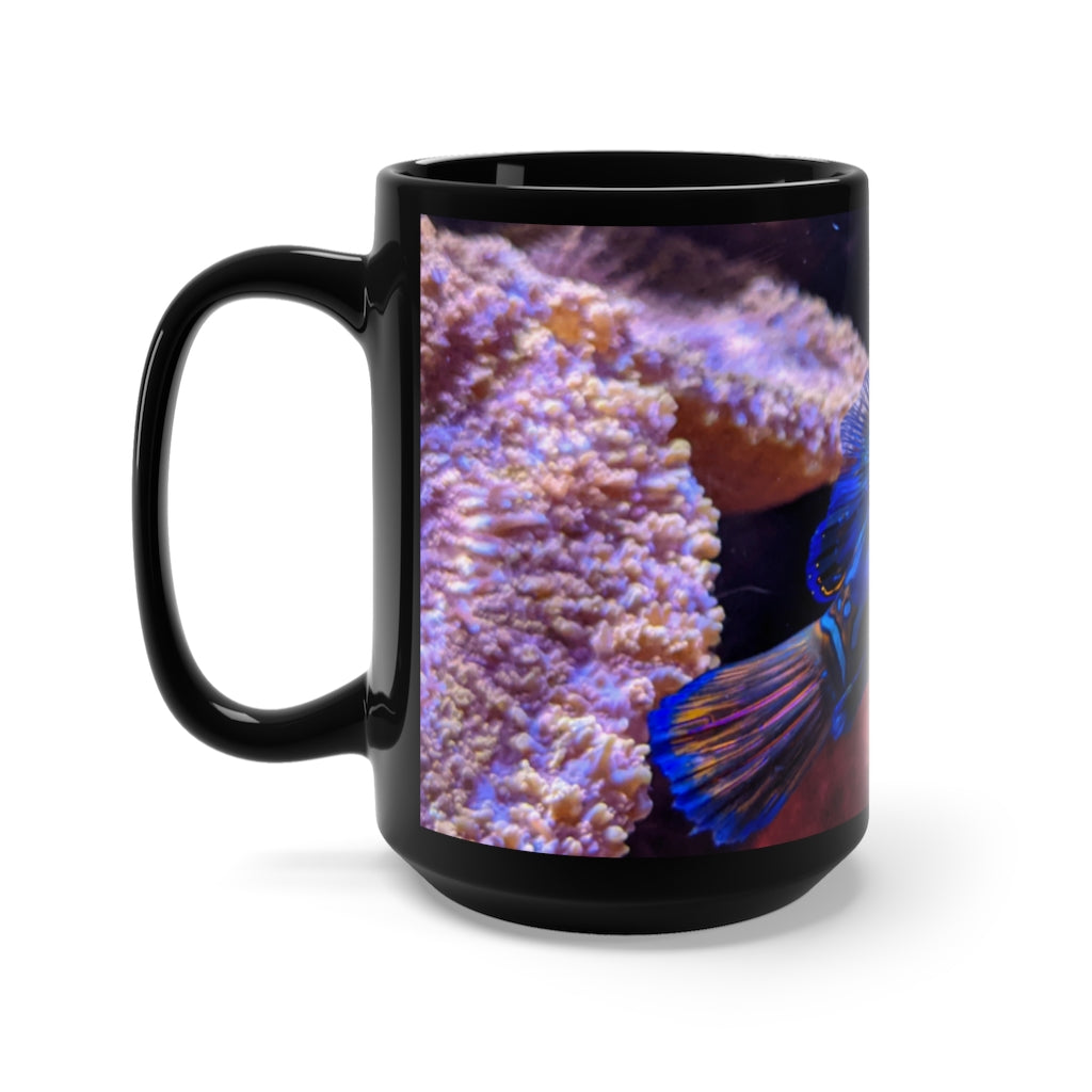 A stylish 15oz black ceramic mug featuring rounded corners and a comfortable C-handle, perfect for coffee and tea lovers.