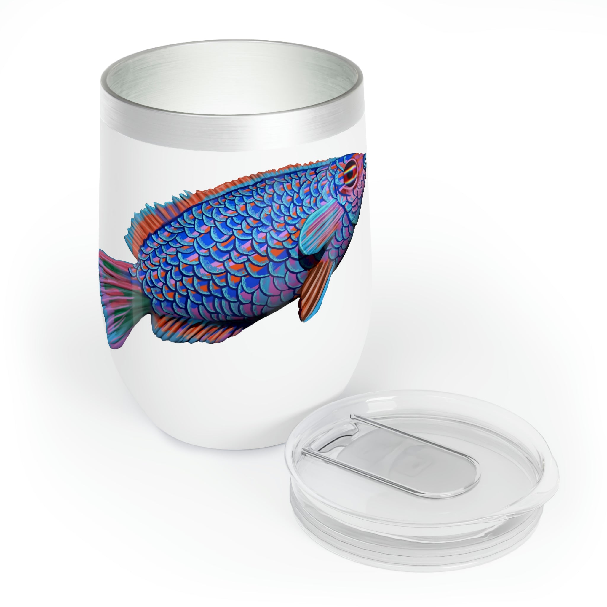 Blue Fish Chill Wine Tumbler in stainless steel with a sleek design, perfect for keeping beverages at the ideal temperature.