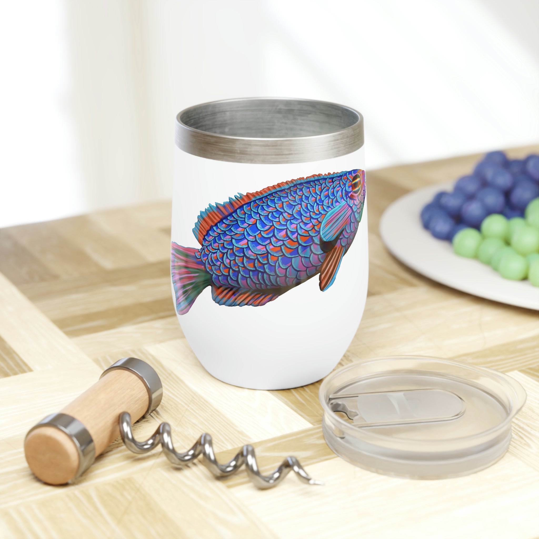 Blue Fish Chill Wine Tumbler in stainless steel with a sleek design, perfect for keeping beverages at the ideal temperature.