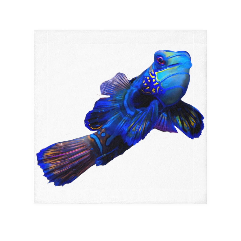 Blue Fish Face Towel featuring a vibrant polyester front and soft cotton back, ideal for customization and everyday use.