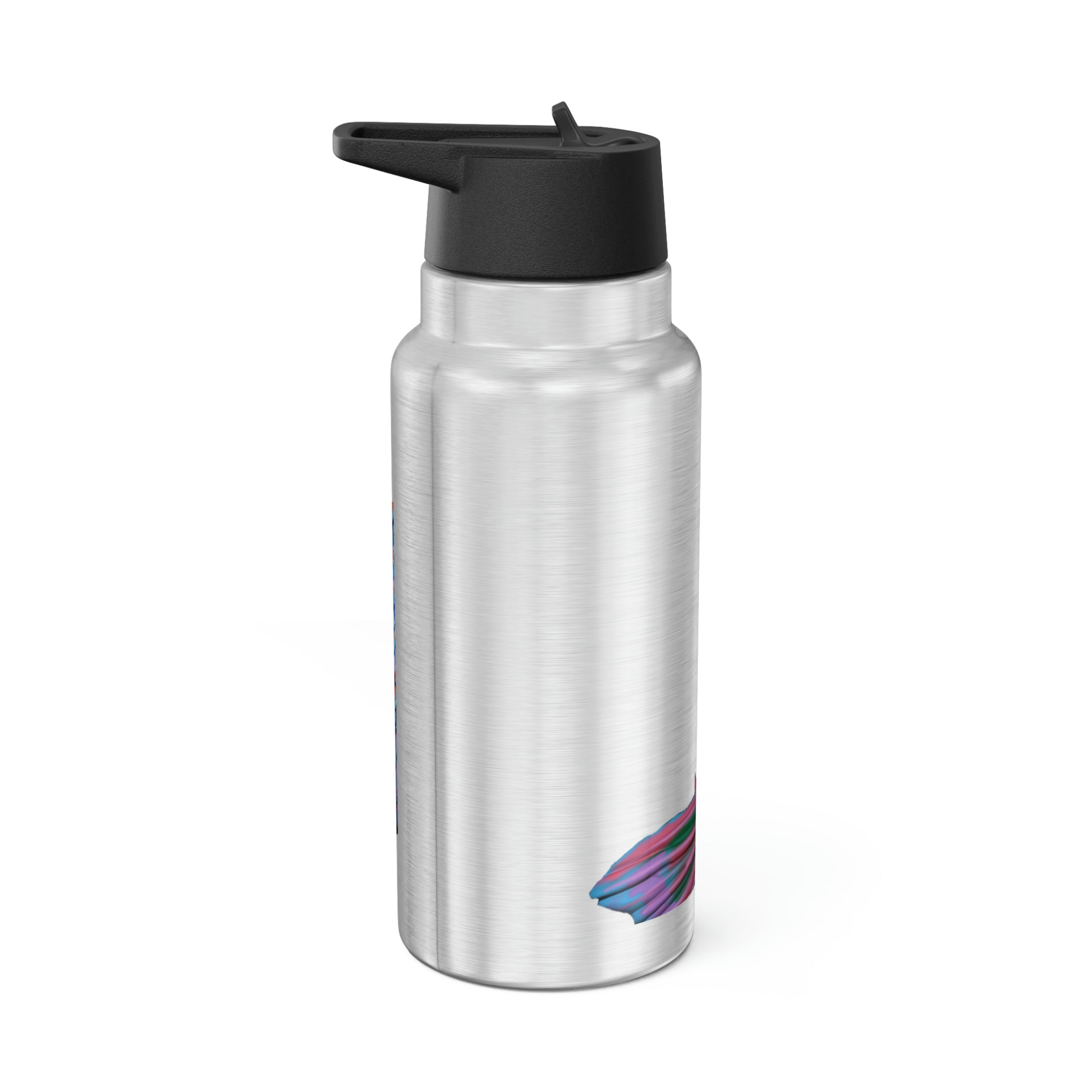 Blue Fish Gator Tumbler, 32oz, stainless steel with a black cap and included straw, showcasing a vibrant custom design.