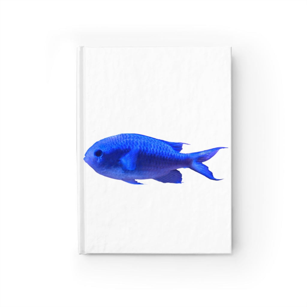 Blue Fish Journal with blank pages and a colorful wraparound print, showcasing its hardcover design.
