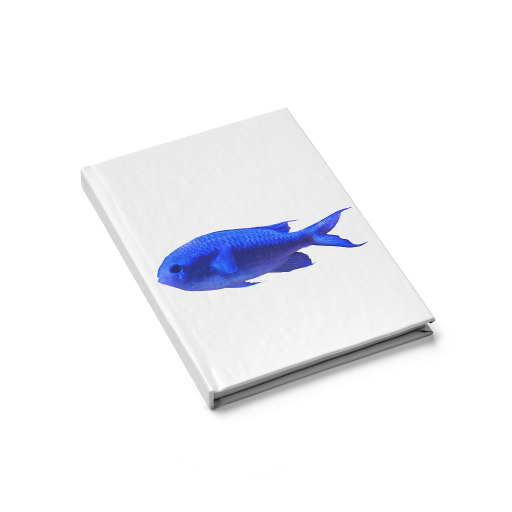 Blue Fish Journal with blank pages and a colorful wraparound print, showcasing its hardcover design.