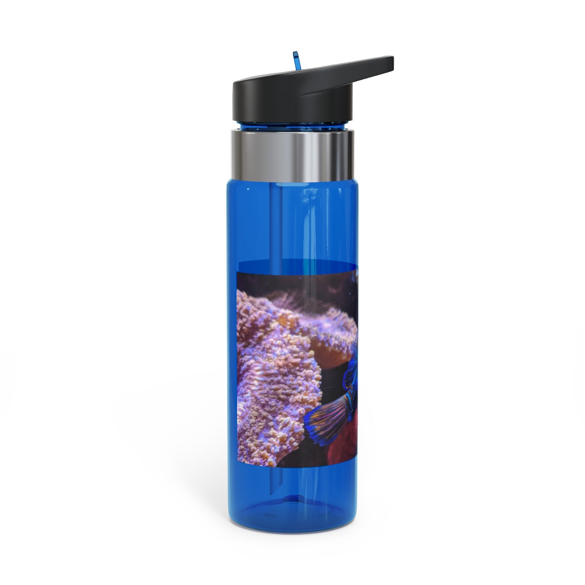Blue Fish Kensington Tritan™ Sport Bottle in vibrant blue color, featuring a screw-on lid, straw, and carabiner hook for easy attachment.