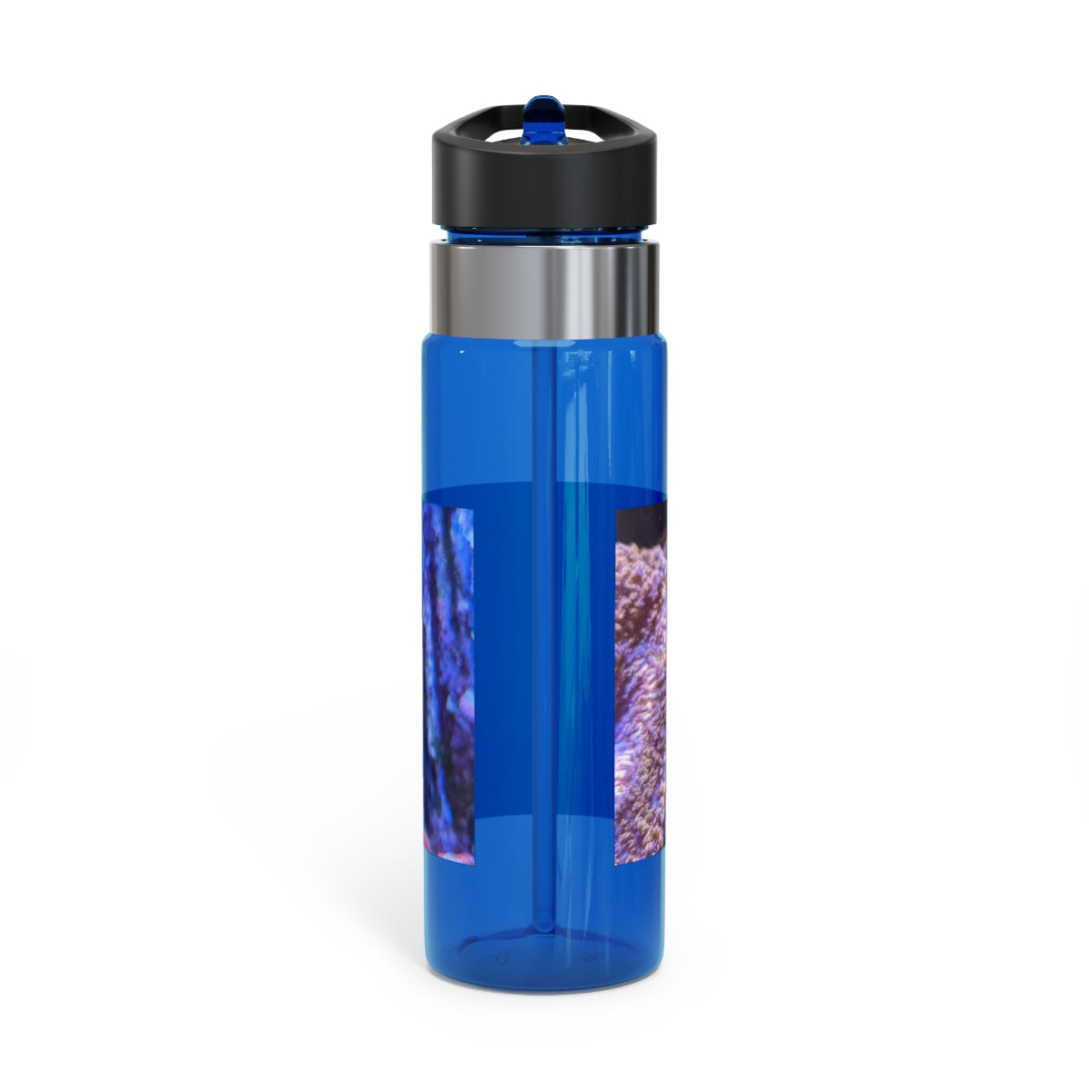 Blue Fish Kensington Tritan™ Sport Bottle in vibrant blue color, featuring a screw-on lid, straw, and carabiner hook for easy attachment.