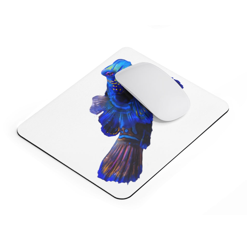 Blue Fish Mouse Pad featuring a vibrant design on a smooth neoprene surface, ideal for enhancing desk aesthetics.