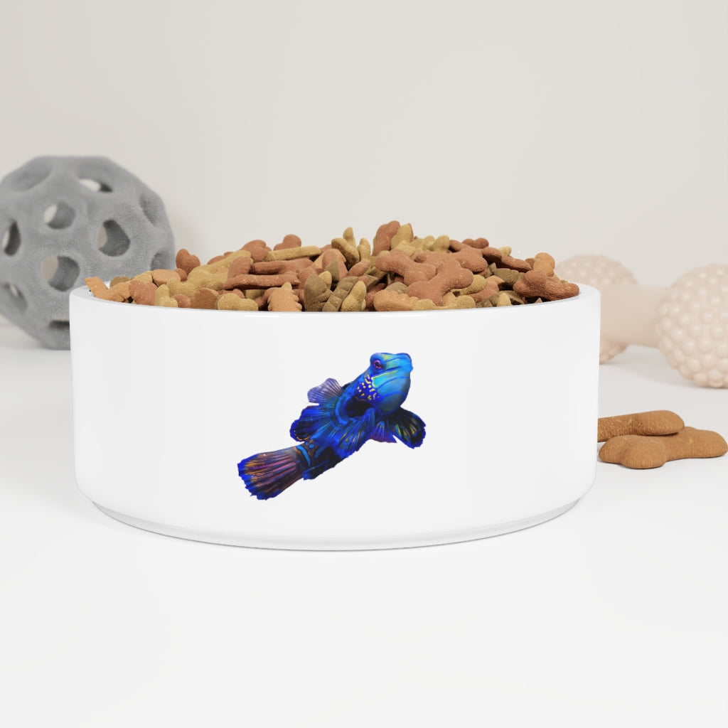 Ceramic Blue Fish Pet Bowl with a customizable design, measuring 6 inches in diameter and 2.25 inches tall.