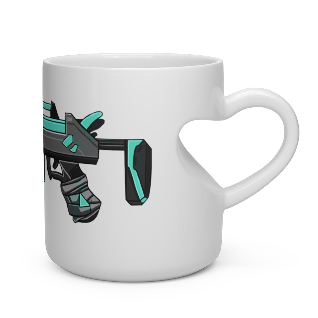 Blue Gun Heart Shape Mug with a heart-shaped handle, perfect for hot beverages, made of white ceramic.