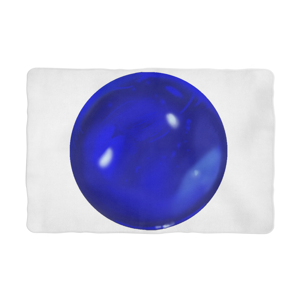Blue Orb Sublimation Pet Blanket made of 100% polyester polar fleece, featuring a vibrant blue orb design on the front and a white back.