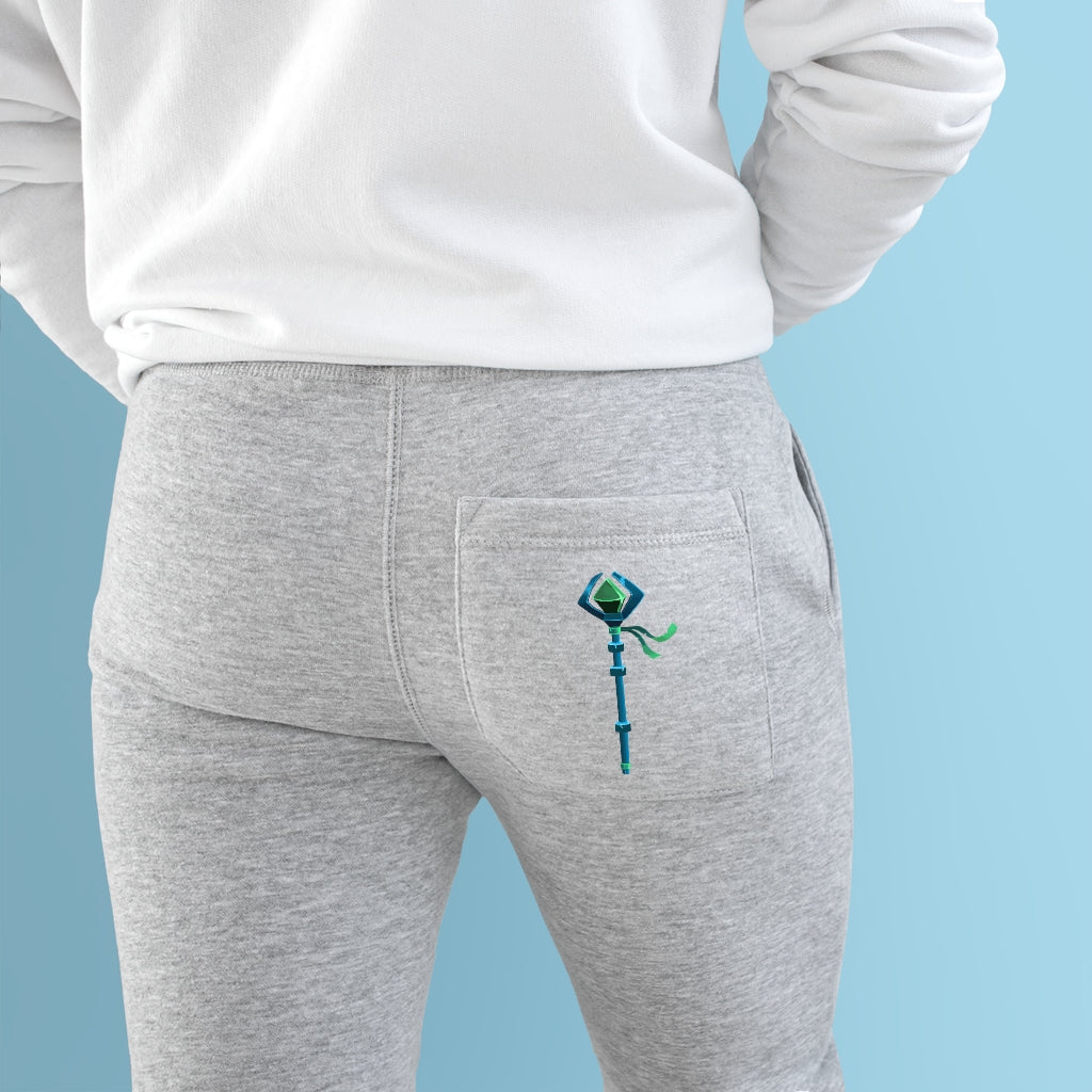 Blue Staff Premium Fleece Joggers featuring a customizable back pocket and two side pockets, made from soft fleece fabric.