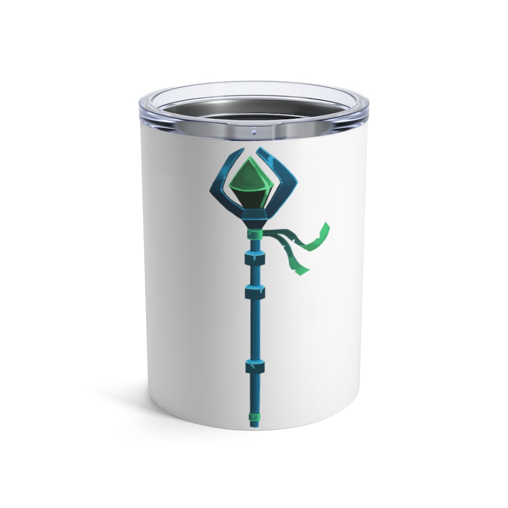 Blue Staff Tumbler 10oz made of stainless steel with a see-thru plastic lid, showcasing its sleek design and rounded corners.