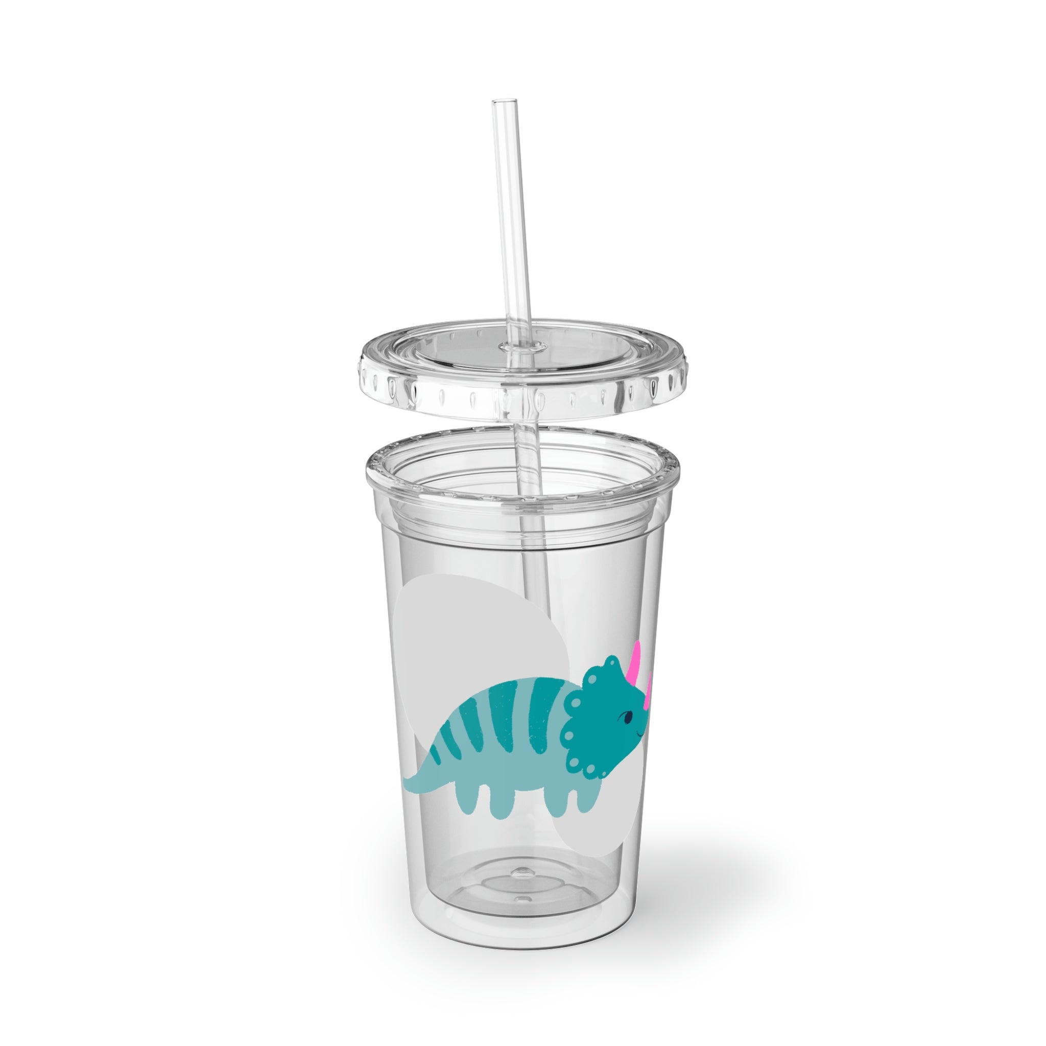Blue Triceratops Dinosaur Suave Acrylic Cup with double-wall insulation and vibrant design.
