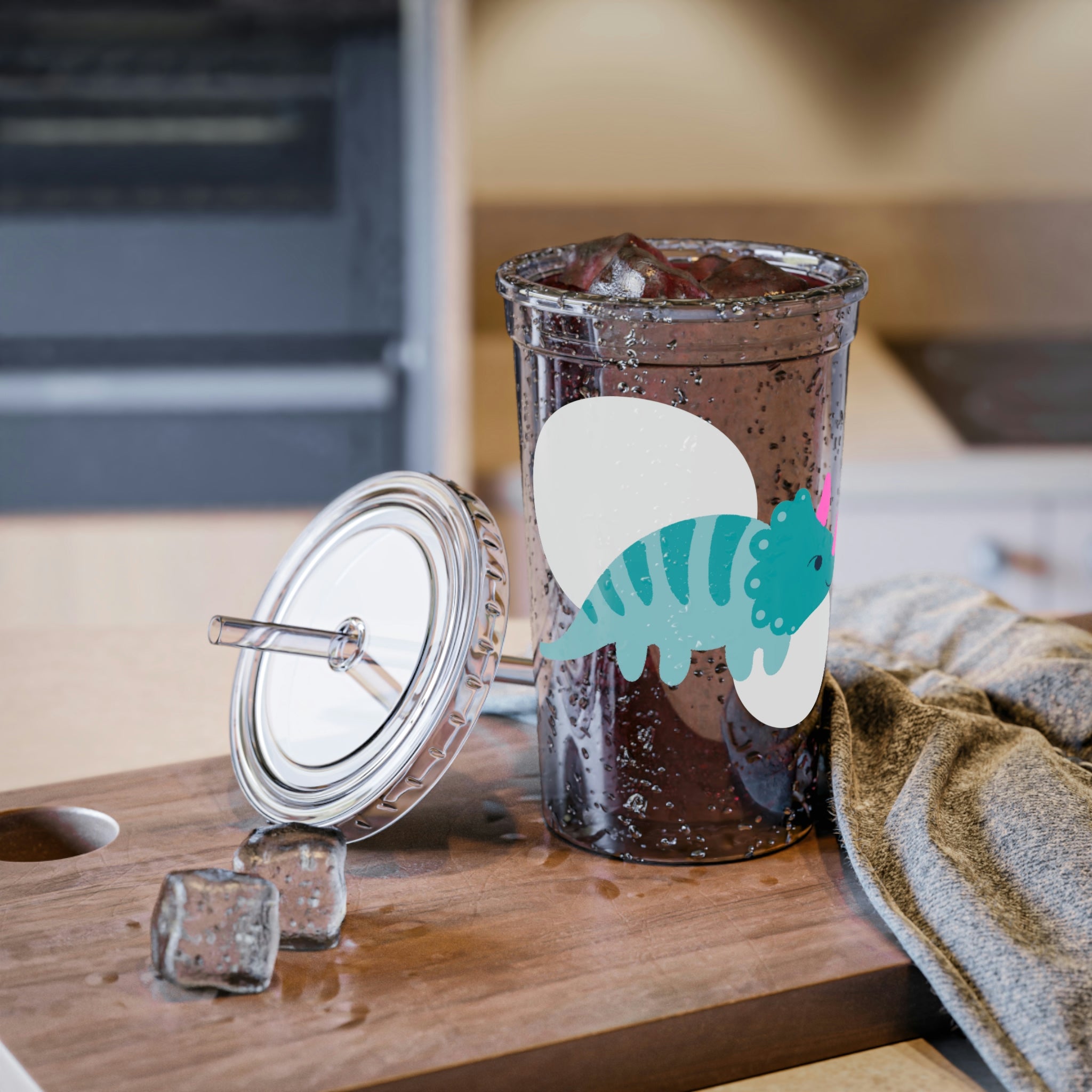 Blue Triceratops Dinosaur Suave Acrylic Cup with double-wall insulation and vibrant design.