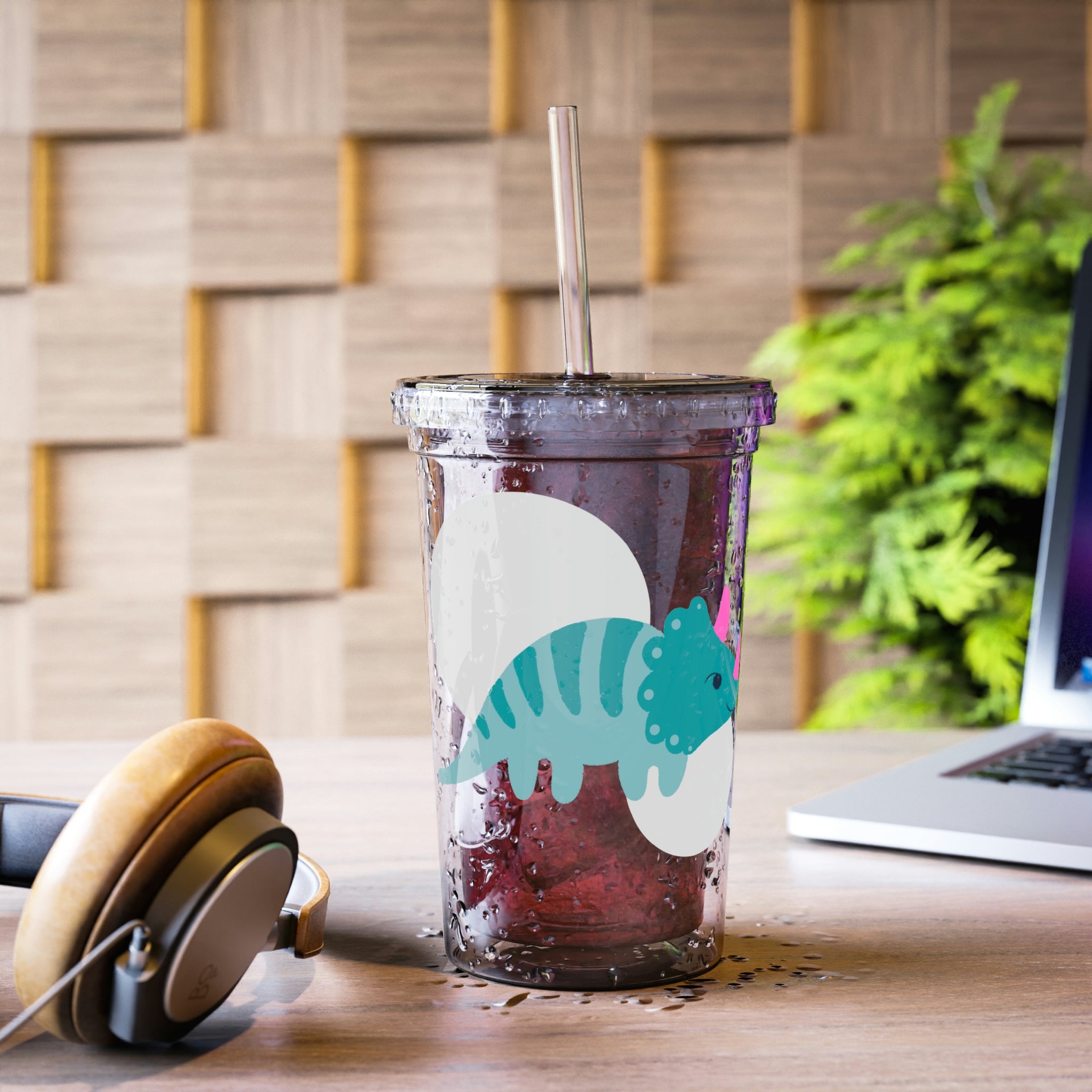 Blue Triceratops Dinosaur Suave Acrylic Cup with double-wall insulation and vibrant design.