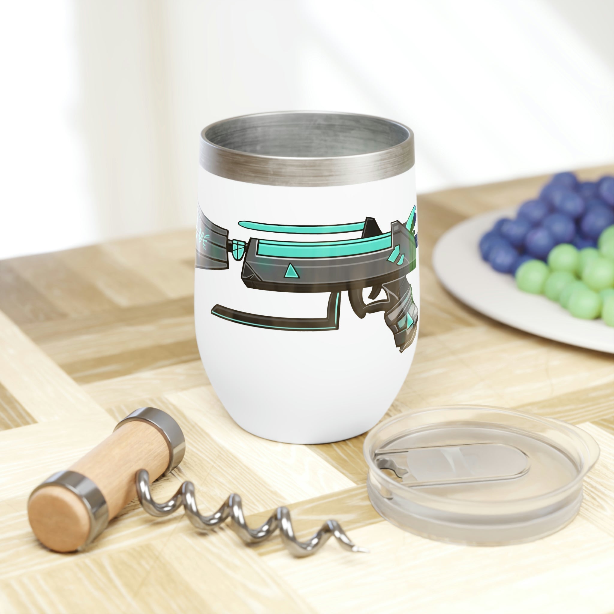 Blue Weapon Chill Wine Tumbler with double-insulated walls and customizable design, perfect for keeping drinks at ideal temperatures.