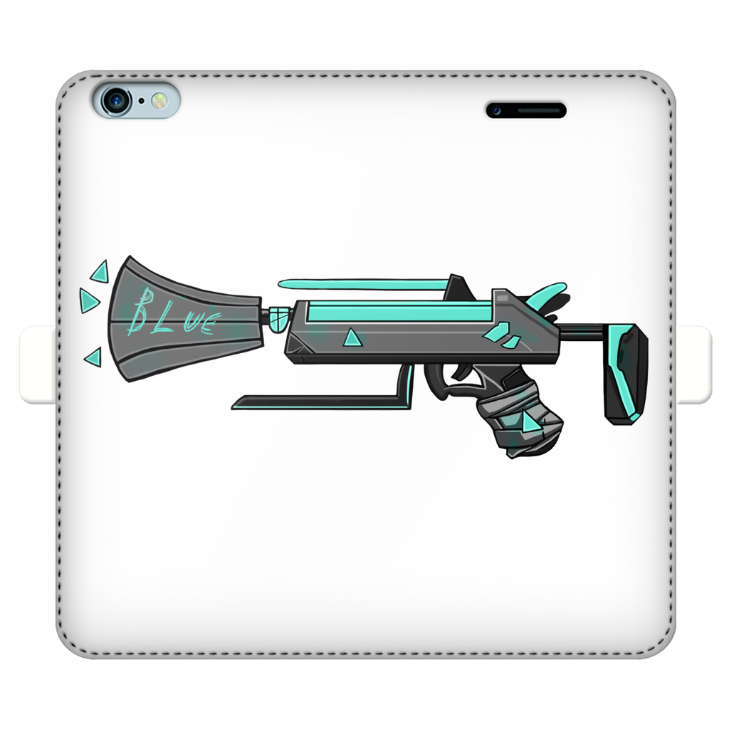 Blue Weapon Fully Printed Wallet Case for iPhone and Samsung, featuring a vibrant design and magnetic closure.