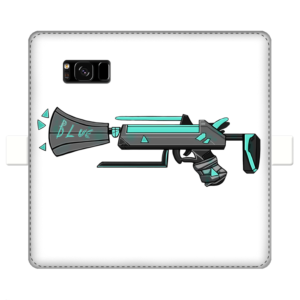 Blue Weapon Fully Printed Wallet Case for iPhone and Samsung, featuring a vibrant design and magnetic closure.