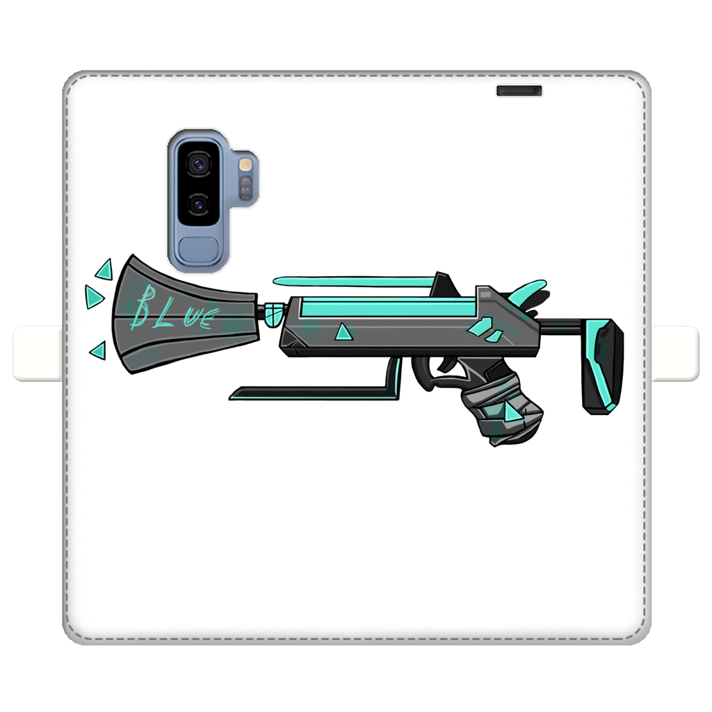 Blue Weapon Fully Printed Wallet Case for iPhone and Samsung, featuring a vibrant design and magnetic closure.